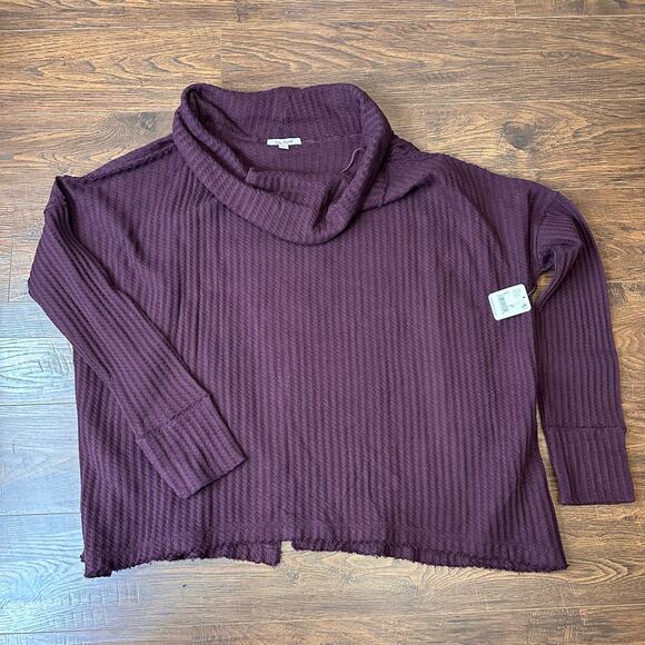 Free People Waffle Knit Rough Hem Open Back Sweater L Wine/Burgundy Cowl/Scoop - Picture 7 of 10